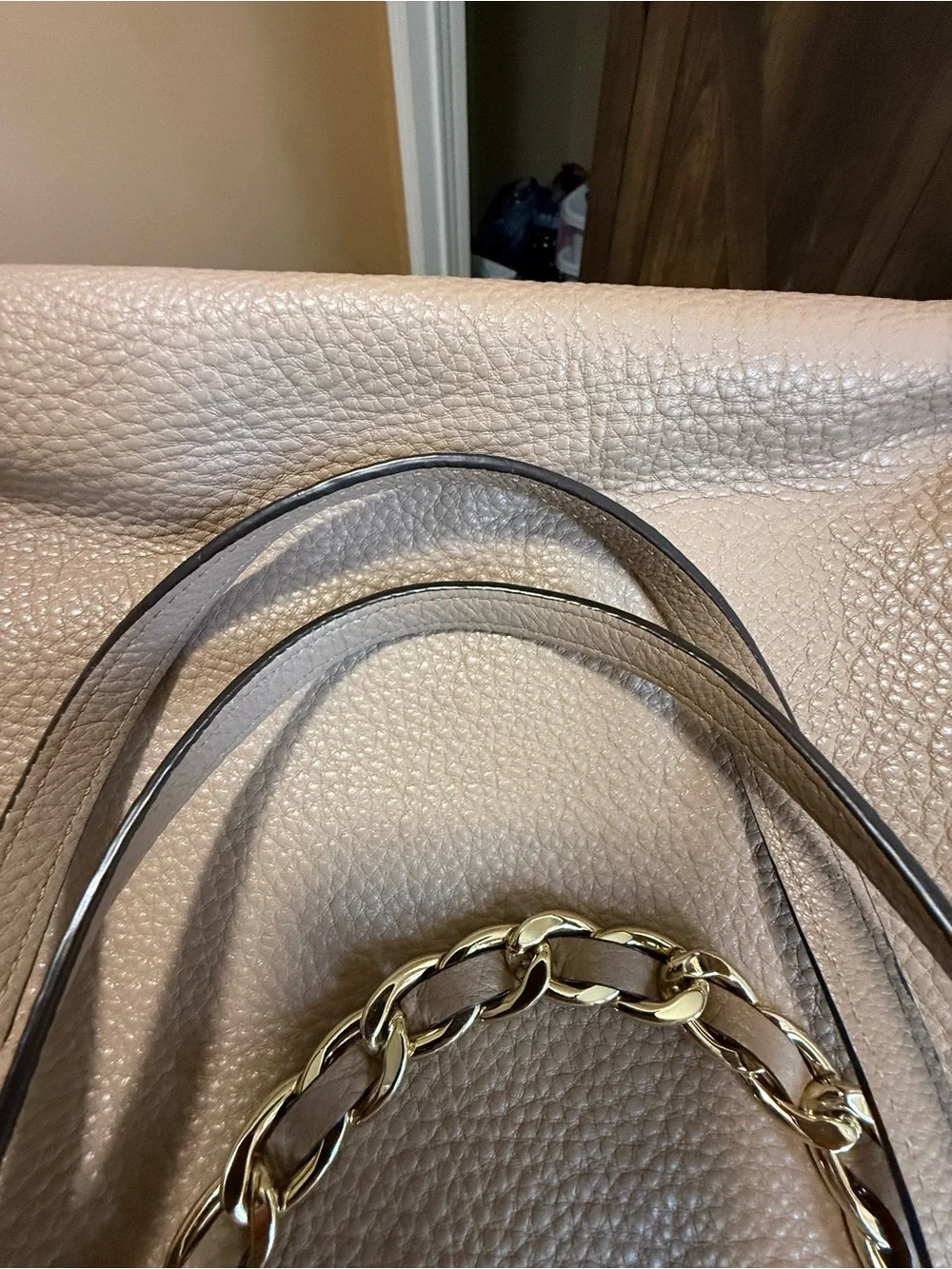 Michael Kors Tan Pebbled Leather Chain-Accent Tote